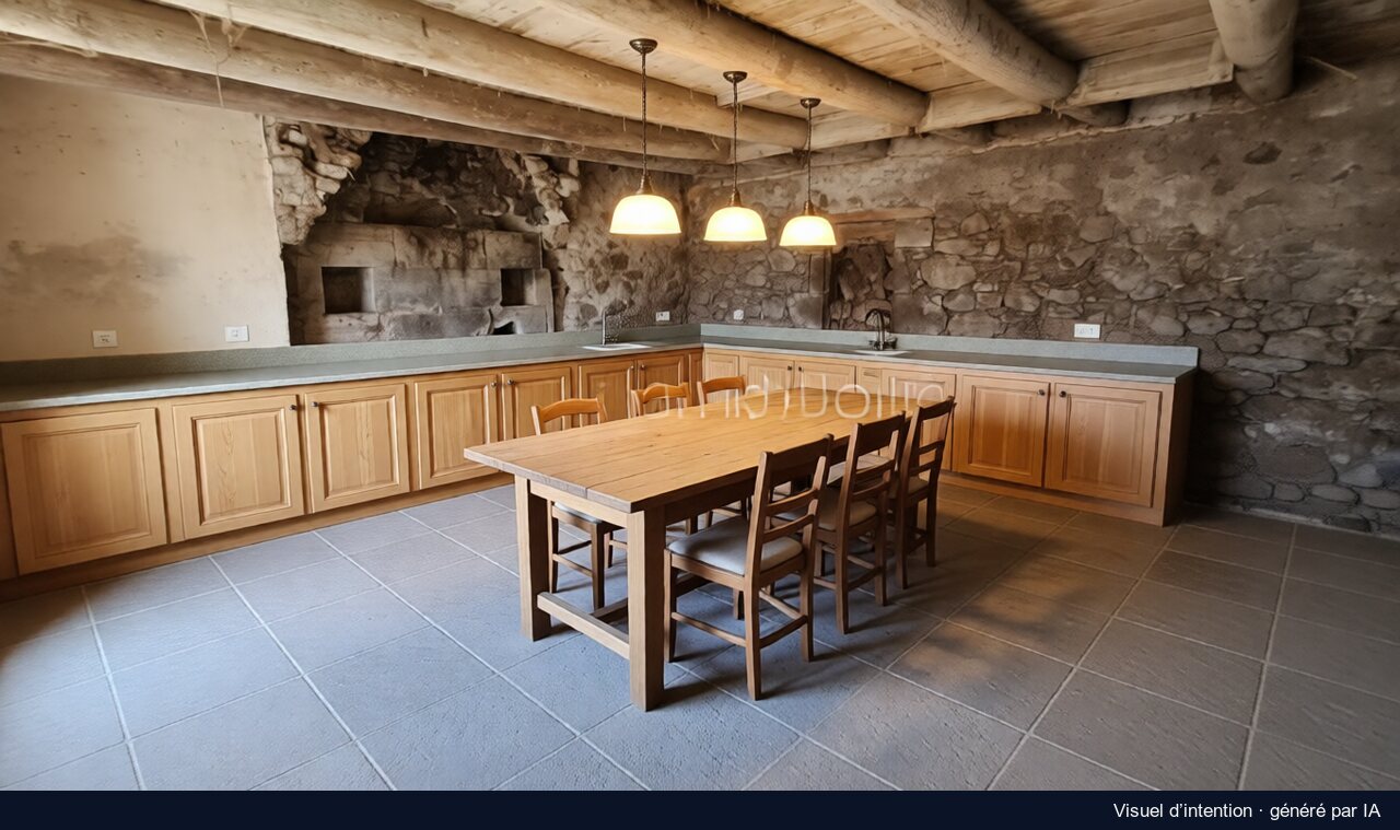 L’étable devenue cuisine, Chalinargues : proposition de rénovation, image générée