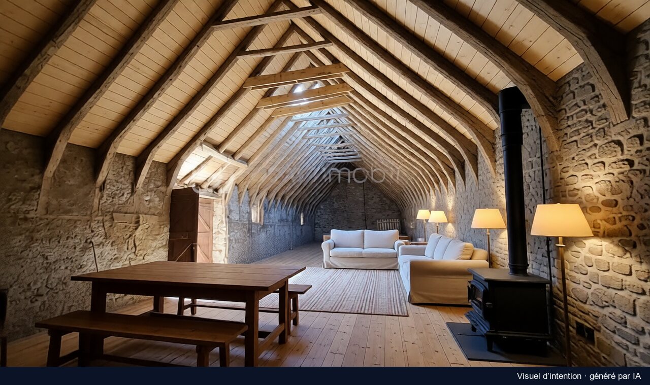 Le grenier à foin devenu séjour, Chalinargues : proposition de rénovation, image générée